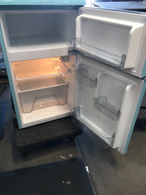 Photo 1 of *SEE last pictures for damage*
Galanz 3.1 cu. ft. Retro Mini Fridge with Dual Door True Freezer in Blue