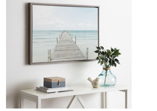 Photo 1 of 33"x23" Sylvie "Wooden Pier on the Beach" by Amy Peterson Framed Canvas Wall Art
