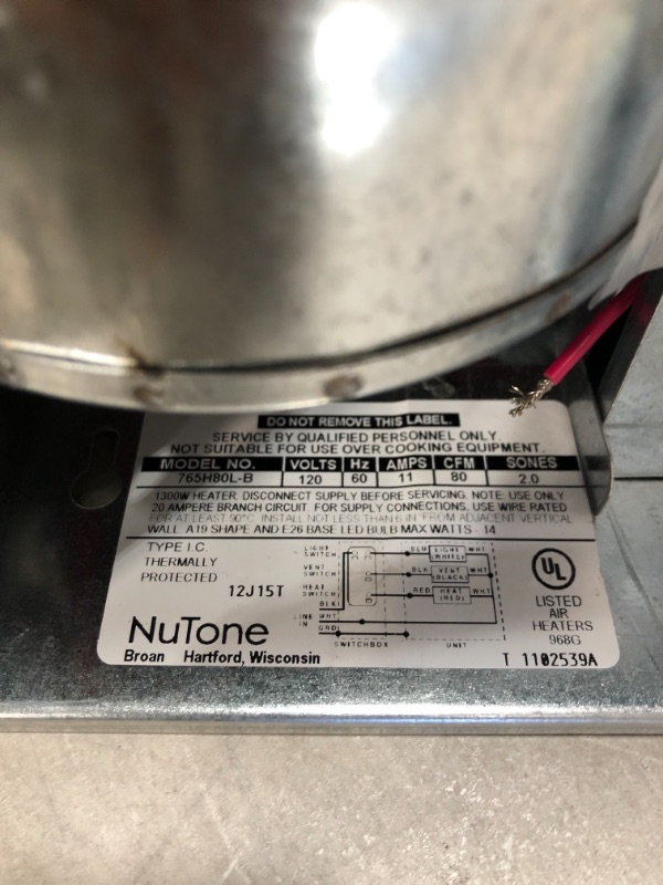 Photo 4 of NuTone 765H80L: 80 CFM 2 Sone Ceiling Mounted Exhaust Fan with Heater and LED Light
