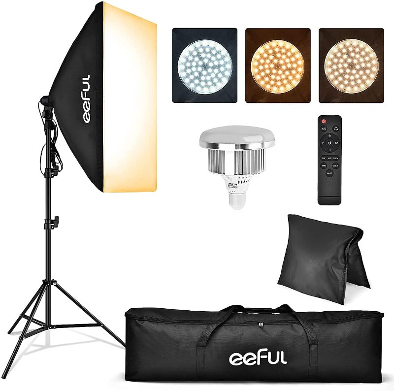 Photo 1 of *light bulb may need replacing, SEE last picture for damage*
EEFUL LED Softbox Photography Lighting Kit - 85W Studio Soft Box Light Equipment with 50 X 70 cm Lights Head 6000k Bulb 2M Light Stand & Remote - Soft Box Set for Filming Video
