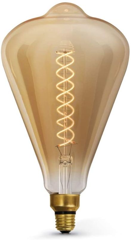 Photo 1 of Feit Electric Oversized Vintage Exposed Curved Filament Amber Glass Soft White (2100K) Dimmable ST52 LED Light Bulb (ST52/S/820/LED)
