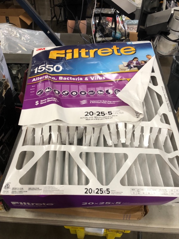 Photo 2 of *minor damage from shipping*
Filtrete 20x25x5, AC Furnace Air Filter, MPR 1550 DP, Healthy Living Ultra Allergen Deep Pleat, 1-Pack (actual dimensions 19.56 x 24.13 x 4.75)
