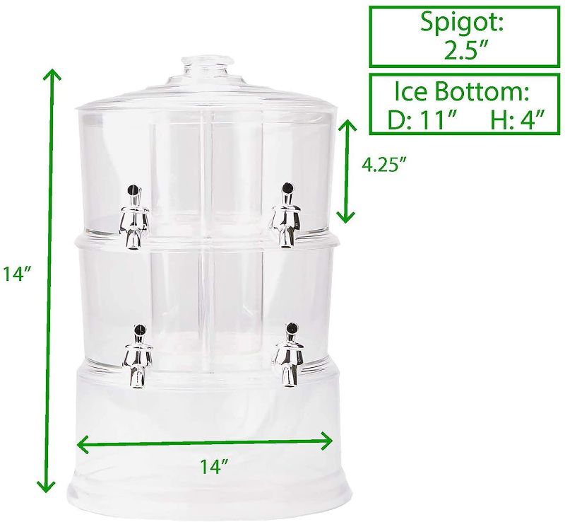 Photo 1 of *SEE last picture for damage*
Mind Reader Beverage Dispenser, 2 Tier Stackable Holder with Lids, Clear Acrylic 4 Compartment Drinks Display with Spigots, One Size
