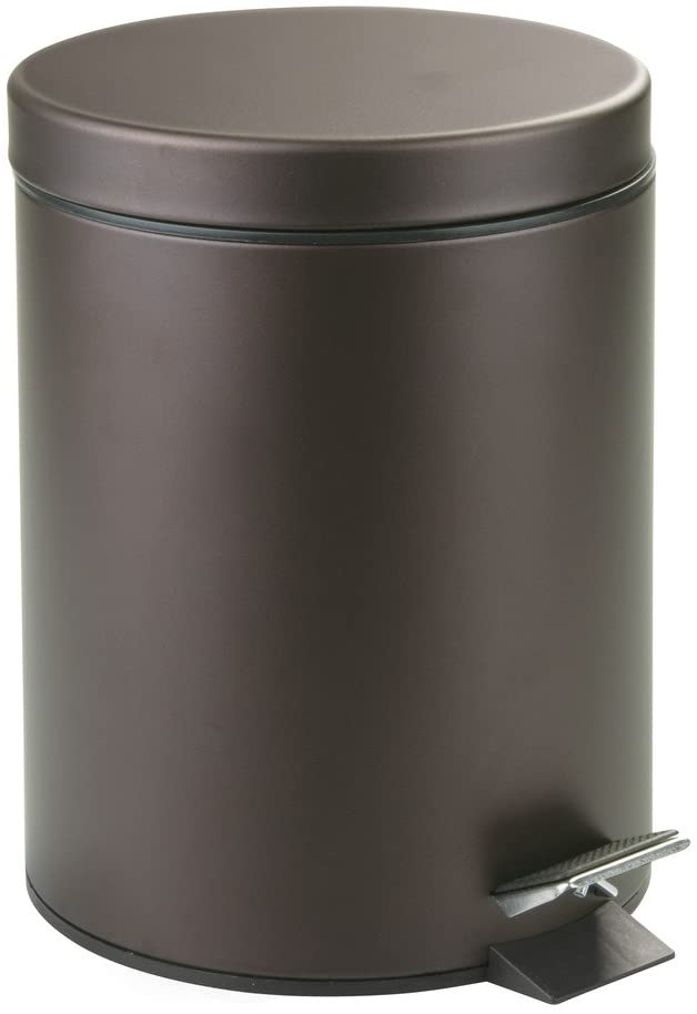 Photo 1 of *SEE last picture for damage*
iDesign 44211EU Metal Step Trash Can with Lid, 5 Liter Waste Basket Bin with Insert for Bathroom, Kitchen, Office, 8" x 8" x 11", Bronze
