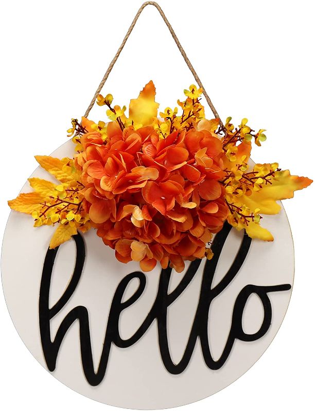Photo 1 of MISSING COMPONENT**Fall Wreaths for Front Door Handmade Wreath, Outdoor Welcome Sign Fall Wreaths, Farmhouse Wall Fall Wreath Decor Wooden Hello Sign for Wreath Rustic Door for Front Porch Decor
