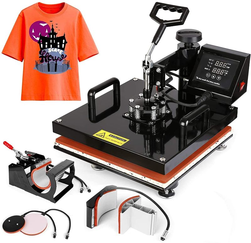 Photo 1 of 15"x15" TUSY Heat Press Machine Pro 5 in 1 Heat Transfer Press Machine Swing Away 360 Degree Rotation Digital Industrial Sublimation for T-Shirt/Hat/Mug/Plate