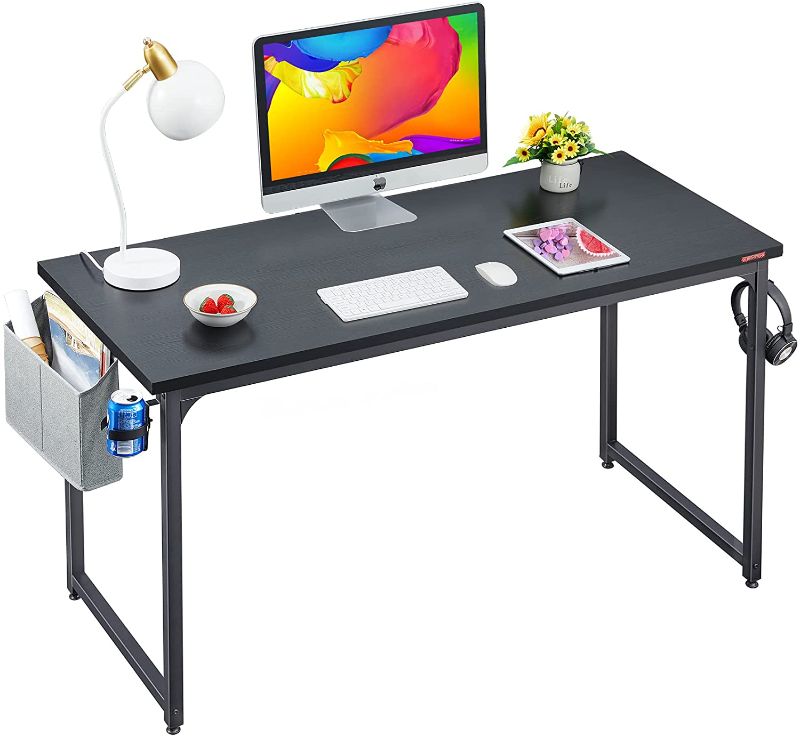 Photo 1 of Mr IRONSTONE Computer Desk 55.1" Home Office Writing Desk, Modern Simple Study Desk, Laptop Table with Storage Bag, Cup Holder and Headphone Hook (Black)