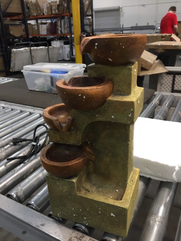 Photo 2 of 
//TESTED, PUMP TURNS ON BUT IS NONFUNCTONAL 
Alpine Corporation 16 in. Tall Indoor/Outdoor Tabletop 4-Tier Pouring Pots Fountain, Brown

//TESTED, PUMP TURNS ON BUT IS NONFUNCTONAL