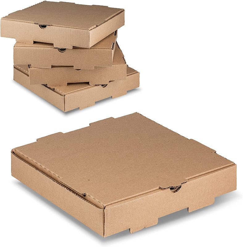 Photo 1 of 10" Length x 10" Width x 1.75" Depth Corrugated Kraft B-Flute Pizza Box Keeps Pizza Fresh by MT Products (50 Pieces)
