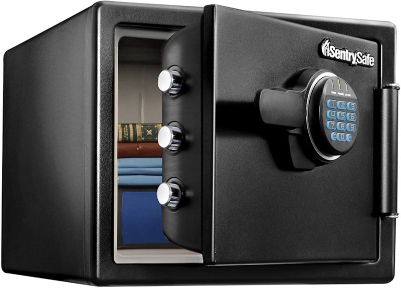 Photo 1 of *NO KEY* 
*NO CODE*
*COULD NOT BE OPENED*
SentrySafe SFW082F Fireproof Waterproof Safe with Digital Keypad, 0.82 Cubic Feet, Black
