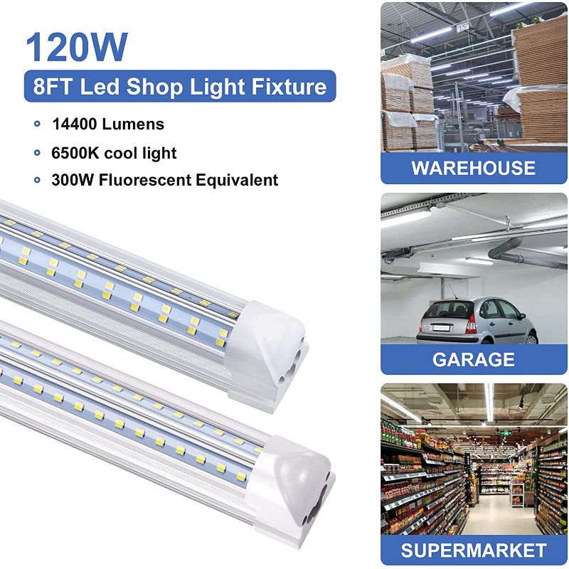 Photo 1 of 8 Ft Integrated LED Tube Light 120W T8 V Shaped 96" Four Row 14400 Lumens(300W Fluorescent Equivalent) Clear Cover Super Bright White 6500K Pack of 4
