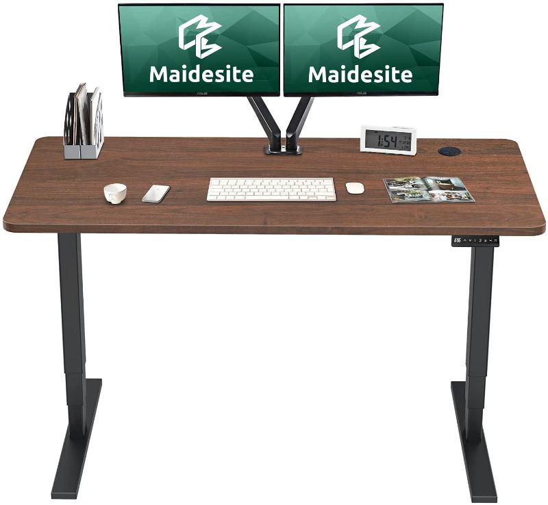 Photo 1 of **parts only **  MAIDeSITe Electric Height Adjustable Standing Desk, 3-Stage Dual Motor Ergonomic Sit Stand Desk, 47 x 24 Inches Full Sit Stand Home Office Table with Desktop, Black Frame/Walnut Top
