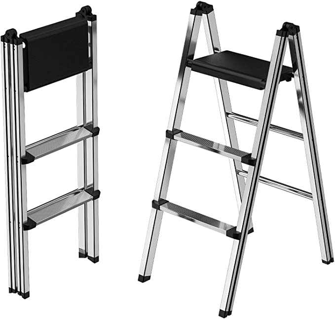 Photo 1 of 3 Step Ladder, Step Folding Ladder, Portable Slim Step Stool, Safety Household Ladder Stepladder
