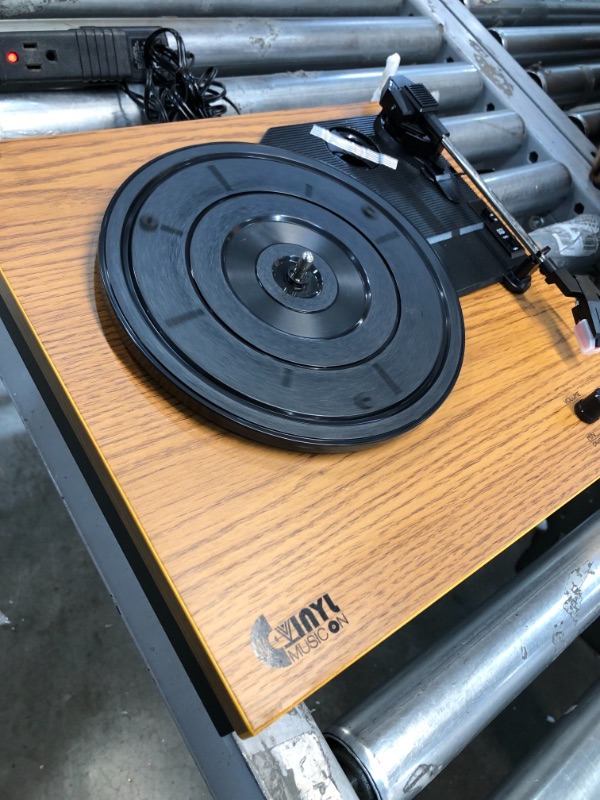 Photo 2 of Vintage Turntable, Bluetooth Record Player, Built-in Dual Stereo Speakers, 3-Speed Belt-Drive Turntable, Record Player with Wireless Playback & Auto-Stop, Yellow Wood