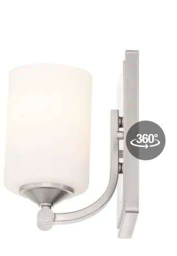 Photo 1 of 1-Light Brushed Nickel Wall Sconce with Frosted Opal Glass Shade
