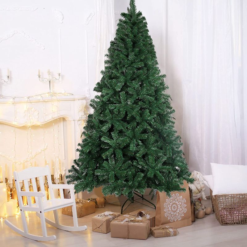 Photo 1 of 7.5ft Christmas Tree Artificial Unlit Green Foldable Easy Assembly 1,400 Branch Tips Xmas Pine Tree with Metal Stand for Indoor Outdoor Holiday Decoration
