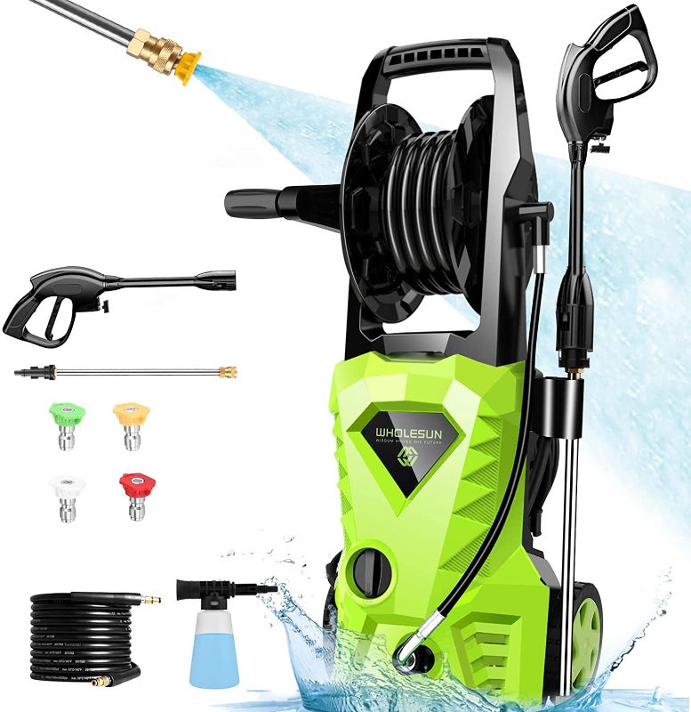 Photo 1 of WHOLESUN 3000PSI Electric Pressure Washer 2.4GPM 1600W Power Washer with Hose Reel and Brush Green
