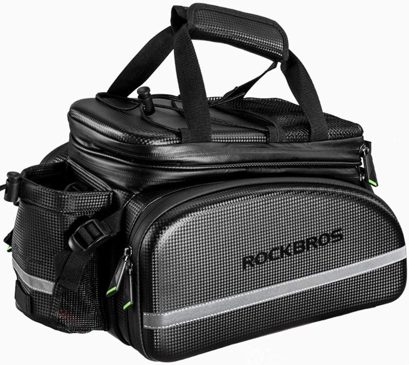 Photo 1 of ROCK BROS Bike Rack Bag Trunk Bag Waterproof Carbon Leather Bicycle Rear Seat Cargo Bag Rear Pack Trunk Pannier Handbag
