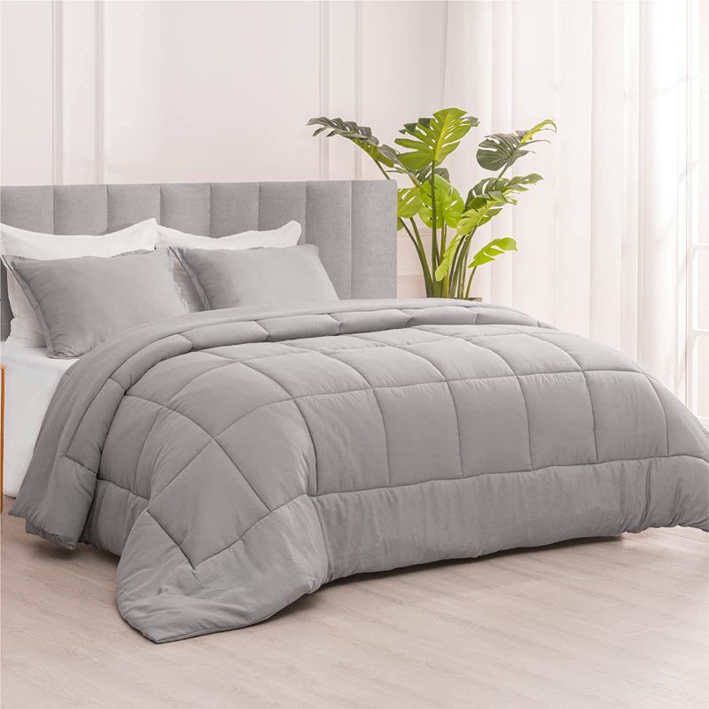 Photo 1 of RECYCO Twin Comforter Set, Lightweight Duvet Insert Bedding Comforters & Sets with Pillow Sham, Ultra Soft Quilted Down Alternative Comforter for All Season, Grey
