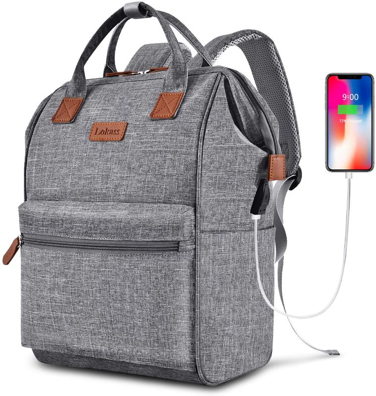 Photo 1 of BRINCH Laptop Backpack 15.6 Inch Wide Open Computer Backpacks Laptop Bag College Rucksack Water Resistant Business Travel Backpack Casual Daypack with USB Charging Port for Women Men,Gray
