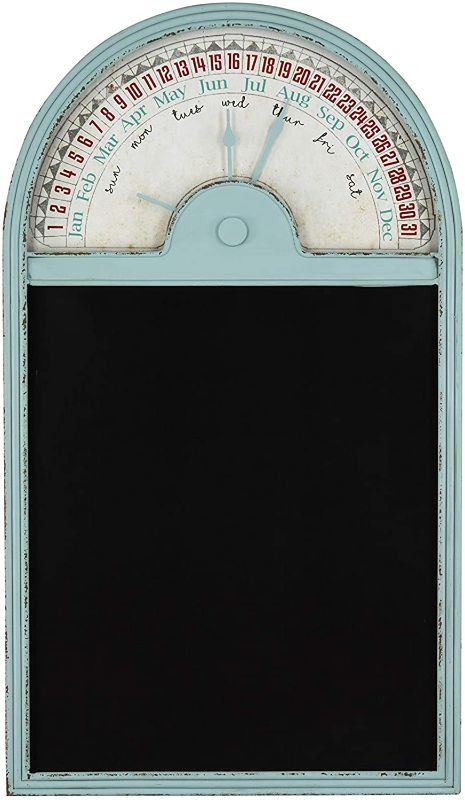 Photo 1 of Creative Co-Op Distressed Vintage Reproduction Metal Perpetual Wall Calendar with Blackboard, Aqua
