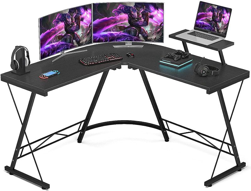 Photo 1 of Foxemart L Shaped Gaming Desk 51'' Corner Game Desk Home Office Desks with Large Monitor Stand Computer Desk with Round Corner, Vintage
