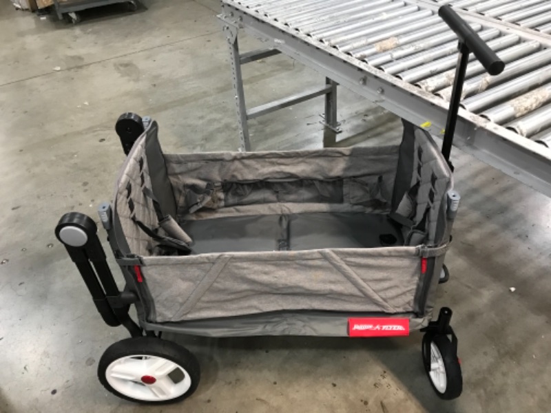 Photo 2 of EVER ADVANCED Foldable Wagons for Two Kids & Cargo, Collapsible Folding Stroller with Adjustable Handle Bar,Removable Canopy with 5-Point Harness
