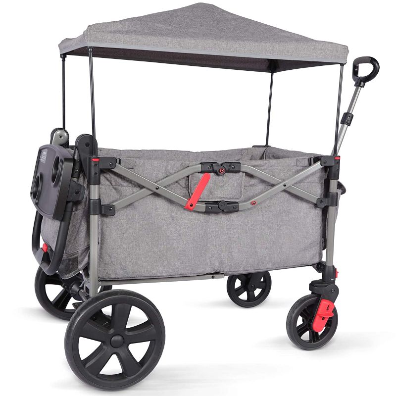 Photo 1 of EVER ADVANCED Foldable Wagons for Two Kids & Cargo, Collapsible Folding Stroller with Adjustable Handle Bar,Removable Canopy with 5-Point Harness
