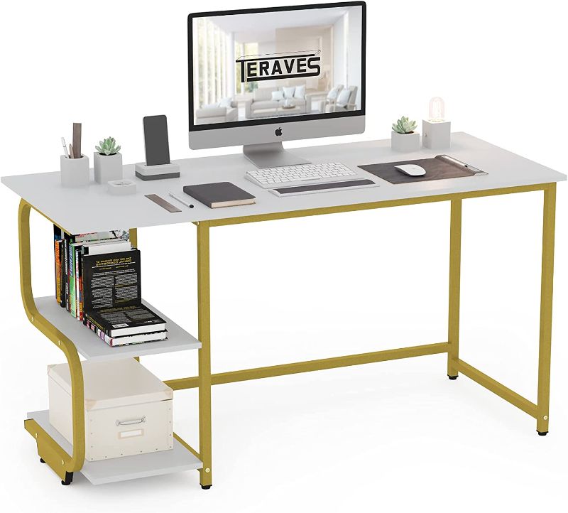 Photo 1 of Teraves Reversible Computer Desk for Small Spaces with Shelves,55 inch Gaming Desk Office Desk for Home Office
