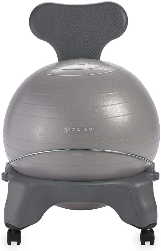 Photo 1 of Gaiam Classic Balance Ball Chair – Exercise Stability Yoga Ball Premium Ergonomic Chair for Home and Office Desk with Air Pump, Exercise Guide and Satisfaction Guarantee
