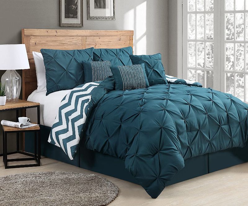 Photo 1 of Avondale Manor Ella Pinch Pleat Bedding Set, King, Teal
