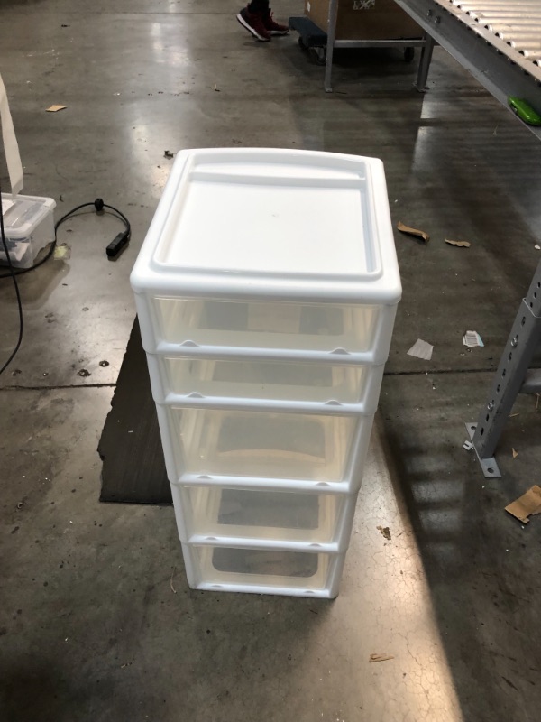 Photo 1 of 5 Drawer Medium Tower White Frame with Clear Drawers Set of 1 For Organizer
