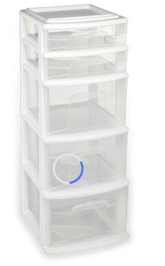 Photo 1 of 5 Drawer Medium Tower White Frame with Clear Drawers Set of 1 For Organizer
