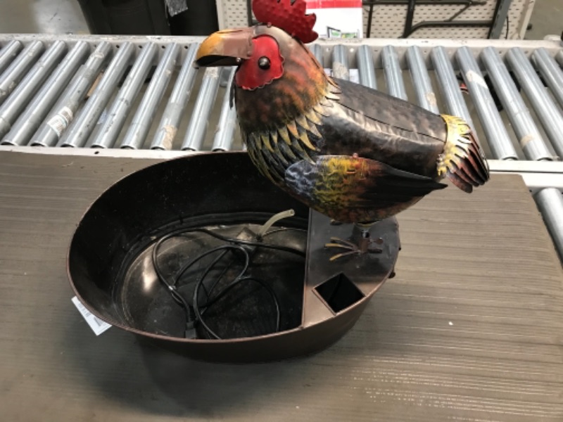 Photo 2 of Alpine Corporation 20" Tall Indoor/Outdoor Metal Rooster on a Tin Fountain
