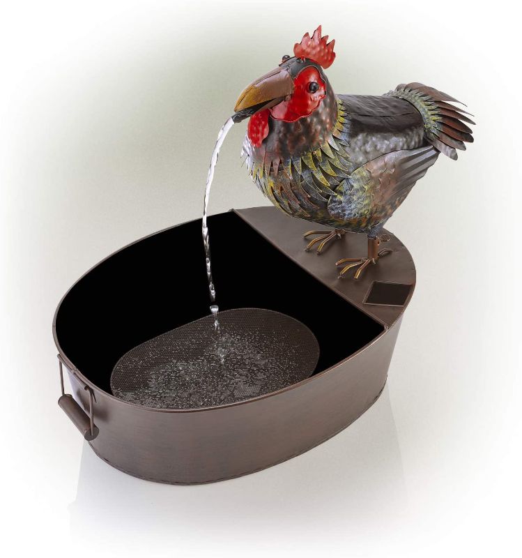 Photo 1 of Alpine Corporation 20" Tall Indoor/Outdoor Metal Rooster on a Tin Fountain
