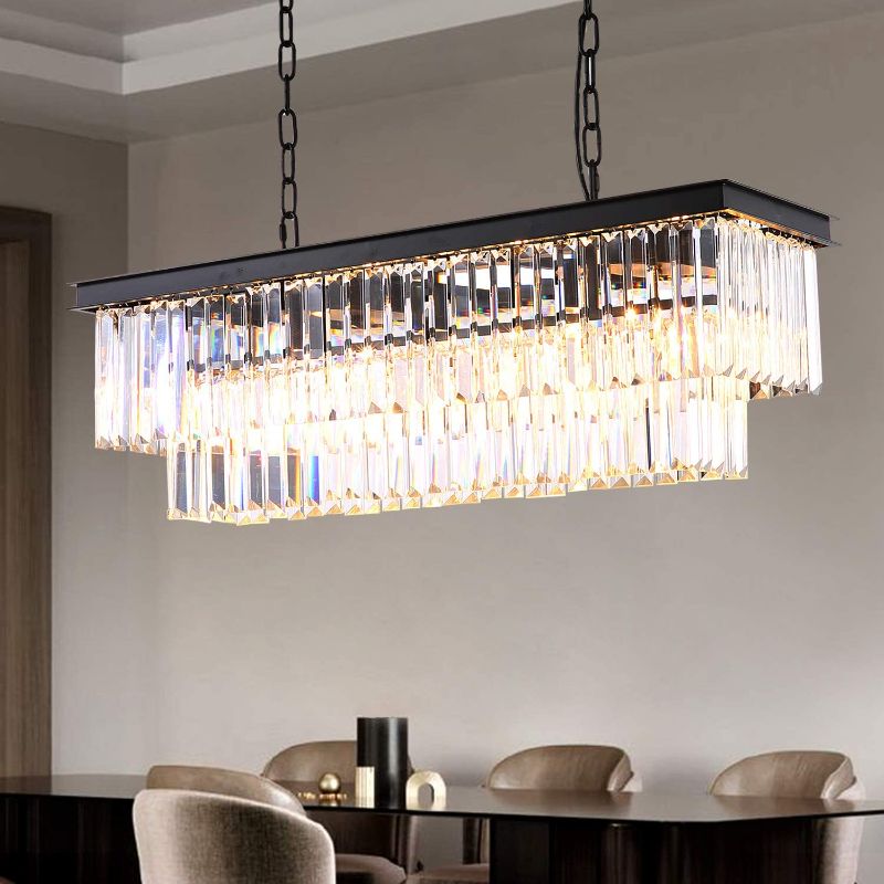 Photo 1 of SOTTAE Modern Crystal Rectangular Raindrop Chandelier