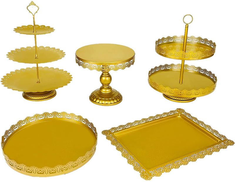 Photo 1 of AMIENIV 5 Pieces Cake Stand Set Gold Metal Cupcake Holder Dessert Display Plate Decor