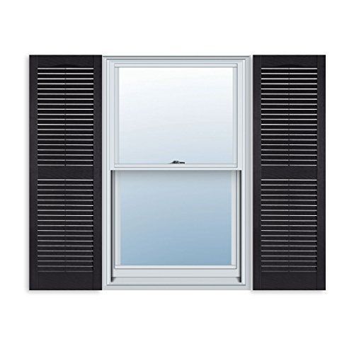 Photo 1 of 15 Inch X 59 Inch Standard Louver Exterior Vinyl Window Shutters, Black Pair
