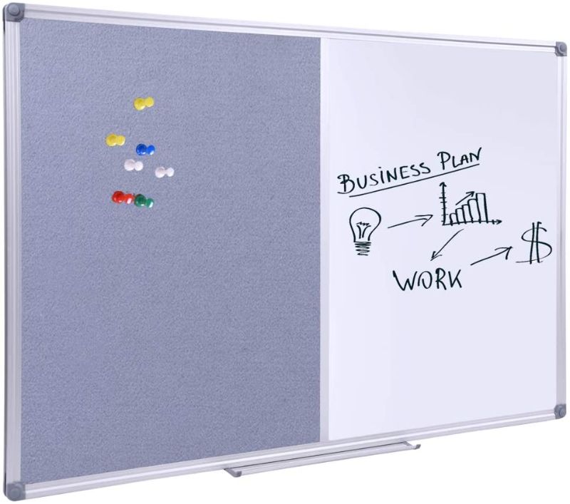 Photo 1 of *DAMAGED* DexBoard 48 x 36 Inch Large Bulletin/Dry Erase Combo Board, Magnetic Presentation Whiteboard/Bulletin Combination Board, Grey
