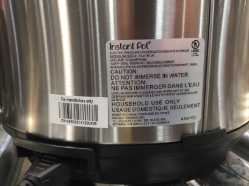 Photo 3 of *DAMAGED* Instant Pot Duo 60 7-in-1 Programmable 6-Quart Pressure Cooker
