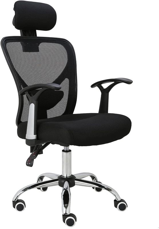 Photo 1 of HOMEFUN Ergonomic Mesh Office Chair, Adjustable Computer Desk Chair with Headrest Comfortable Backrest Task Chair Swivel Rolling Chair, Black
