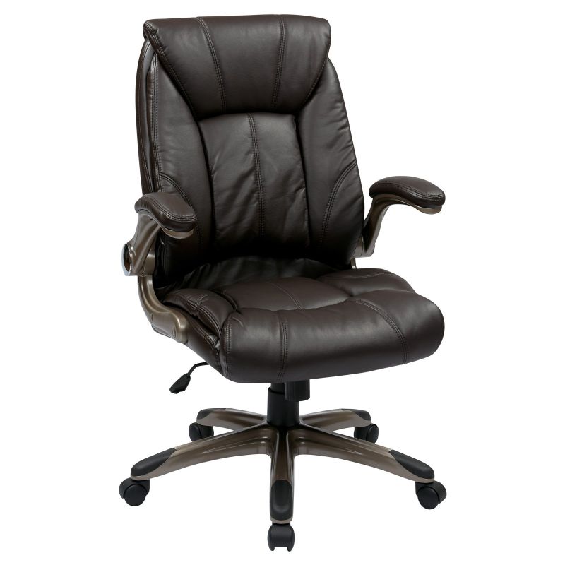 Photo 1 of Office Star Products Work Smart Espresso Faux Leather Mid Back Managers Chair with Padded Flip Arms
