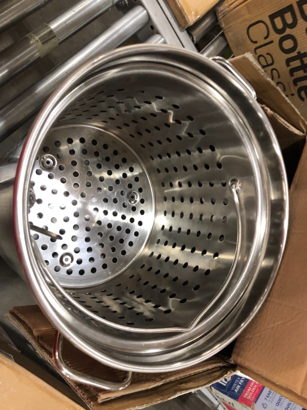 Photo 3 of **USED**
Bayou Classic 1140 Stainless 10-Gallon Steam Boil Stockpot with Spigot Basket and Vented Lid
