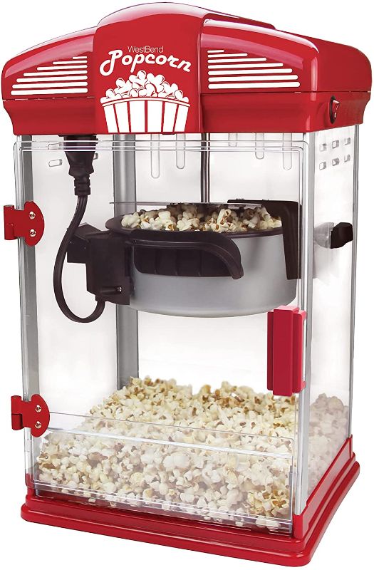 Photo 1 of **UED**
West Bend Hot Oil Theater Style Popcorn Popper Machine with Nonstick Kettle Includes Measuring Tool and Serving Scoop, 4-Ounce, Red, 1 Count
