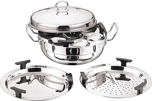 Photo 1 of **USED**
Vinod Stainless Steel 6 pcs Multi Kadai (Induction Friendly) with Stainless Steel lid, 2 idli Plates, 2 dhokla Plates and 1 patra Plate
