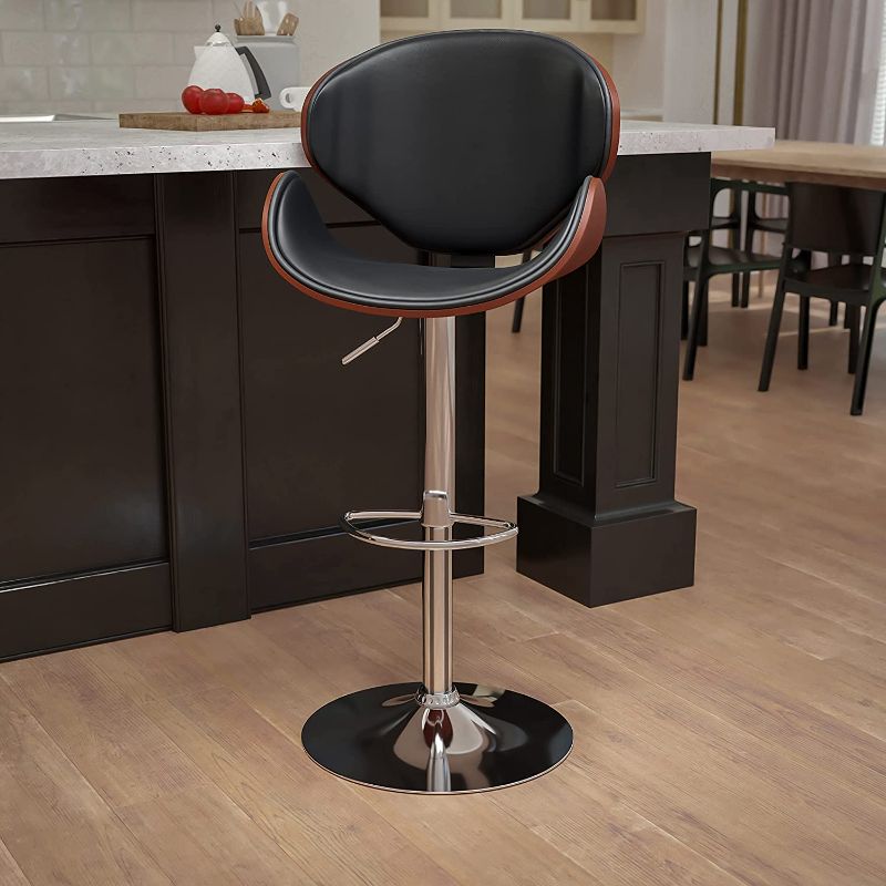 Photo 1 of **USED, MISSING HARDWARE***
Flash Furniture Walnut Bentwood Adjustable Height Barstool with Curved Back and Black Vinyl Seat
