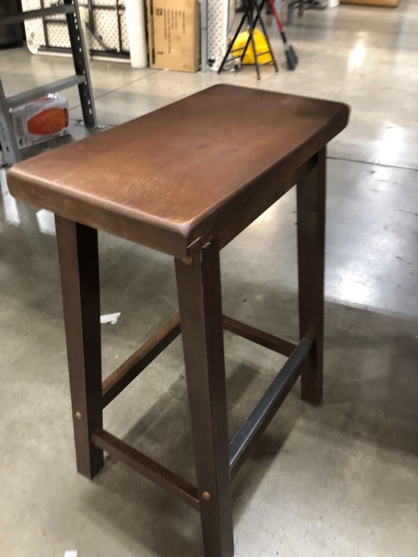 Photo 3 of **USED***WOOD HAS MINOR SCRATCHES**
Amazon Basics Solid Wood Saddle-Seat Kitchen Counter-Height Stool - Set of 2, 24" Counter Stool, Walnut Finish
