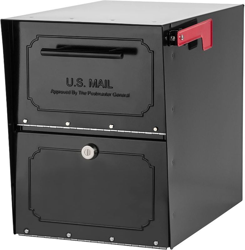 Photo 1 of **USED, MINOR DENTS AND SCRATCHES**
Architectural Mailboxes 6200B-10 Oasis Classic Locking Post Mount Parcel Mailbox with High Security Reinforced Lock,Black,18.00 x 15.00 x 11.50 inches
