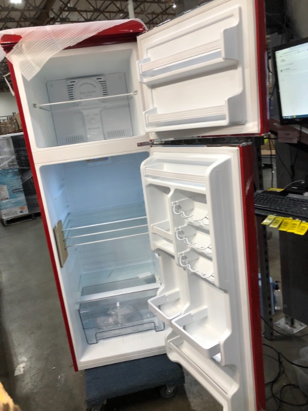 Photo 10 of **DAMAGE TO FRIDGE FRAME** REFRIGERATOR HANDLES ARE INSIDE OF FRIDGE**
Galanz - Retro 12 Cu. Ft Top Freezer Refrigerator - Red
