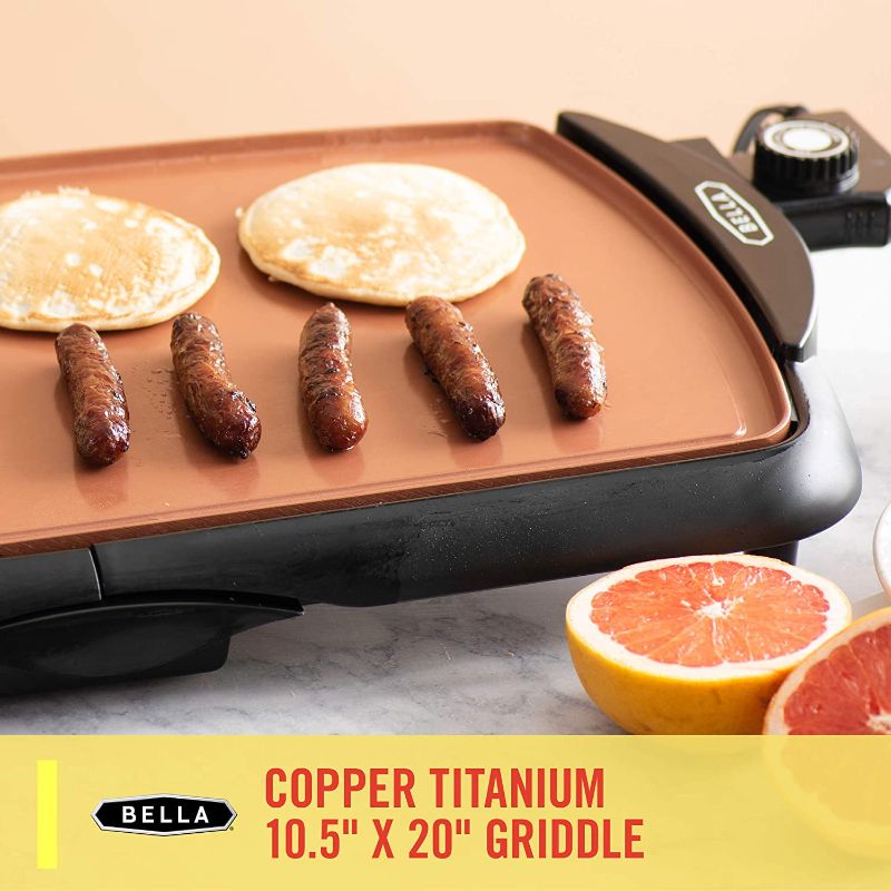 Photo 1 of **USED**
BELLA Electric Ceramic Titanium Griddle, 10.5" x 20", Copper/Black & Electric Ceramic Titanium Skillet, Roast, Fry and Steam, Healthy-Eco Non-stick Coating, 12" x 12", Copper/Black
